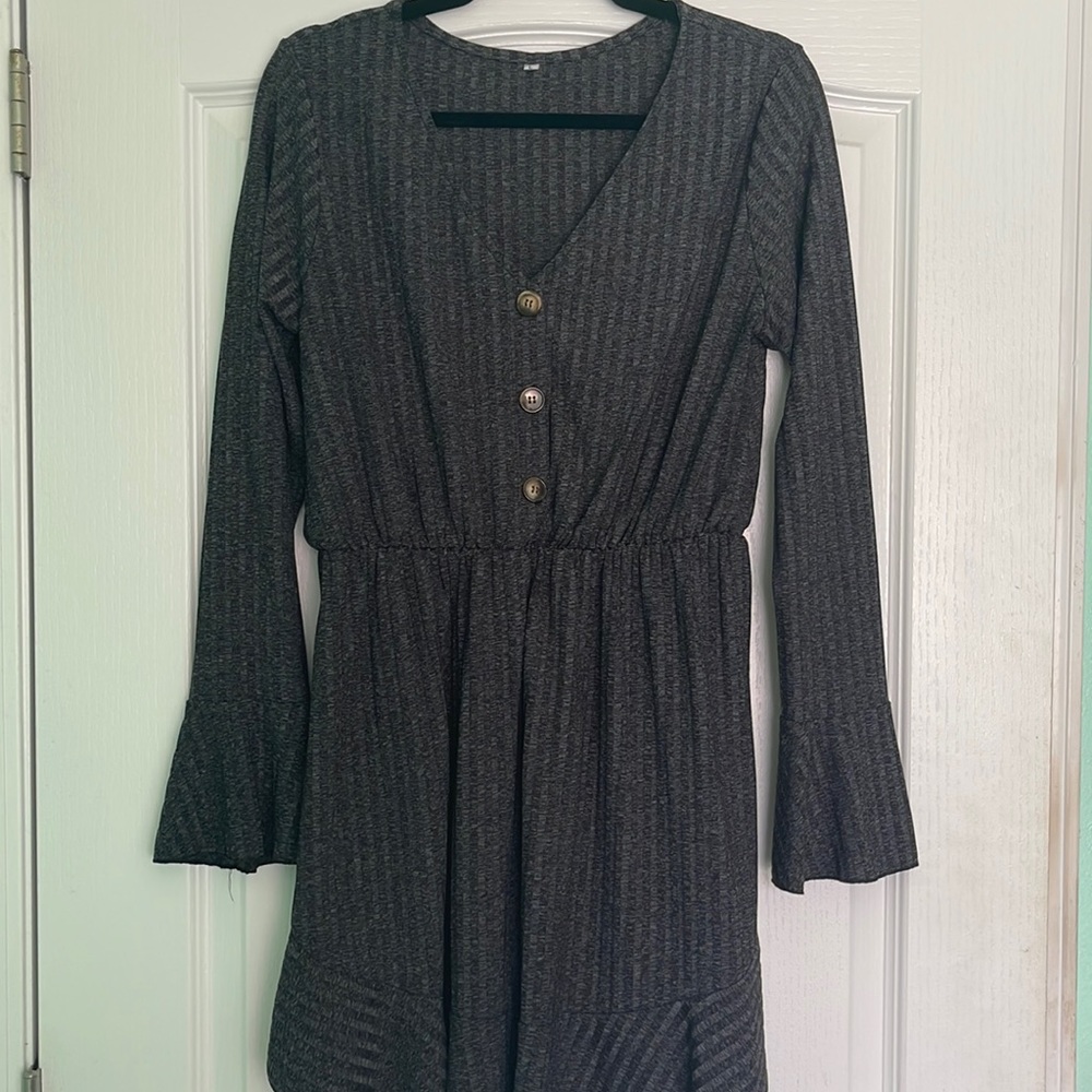 Dark Grey Ruffle Sleeve Dress